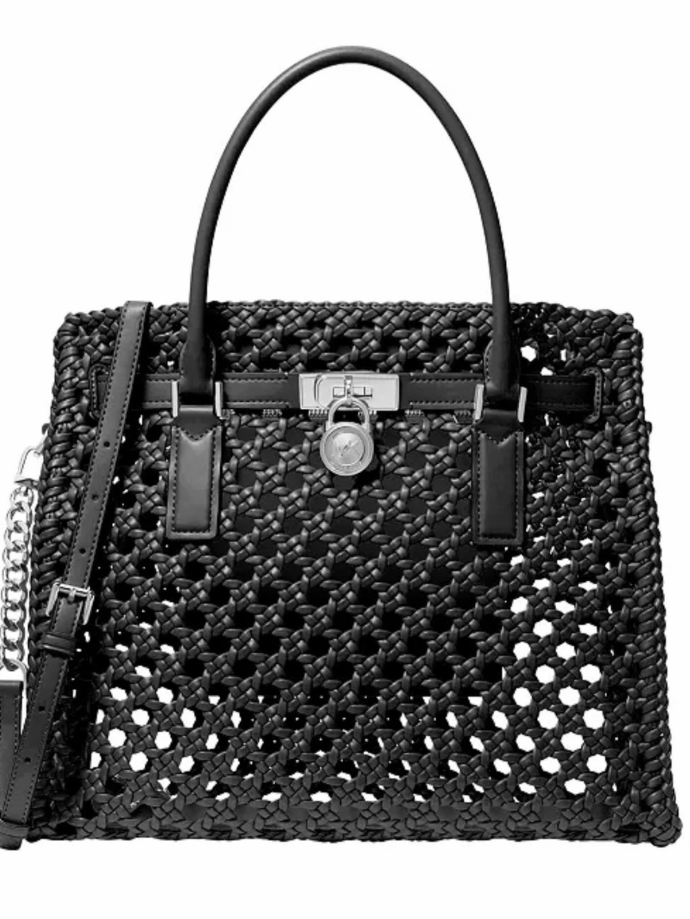 Michael Kors Black Woven Leather Satchel with Lock Detail